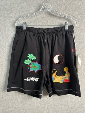Jungles Connection Athletic Shorts Medium Chenille Embroidered Logo Black